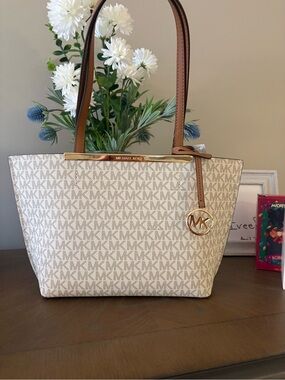 Michael Kors Cream and Tan Signature Tote